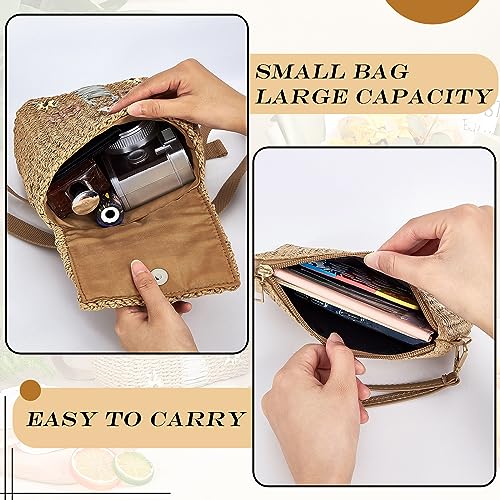 2 Pcs Kids Straw Backpack & Clutch Handbag - Woven Mini Bohemian Cute Little House Straw Backpack for Girls3