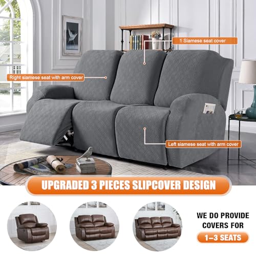 Image of VANSOFY Recliner Cover, 3-Pieces Stretch Reclining Couch Covers with Pockets Reclining Sofa Slipcovers 3 Seater Soft Washable Furniture Protector for Dogs Cats(Dark Gray)
