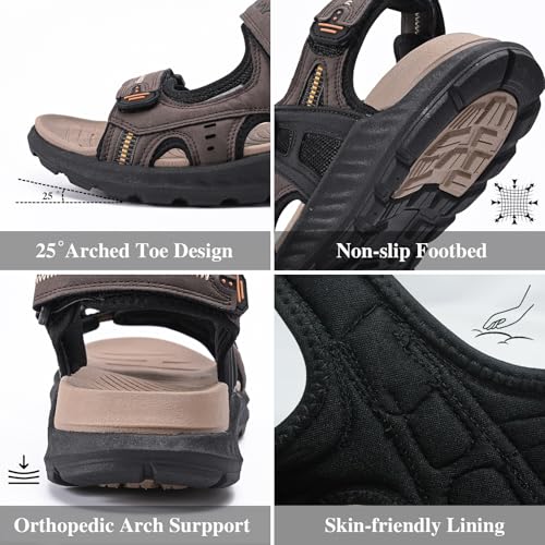 Image of Queday Mens Closed Toe Outdoor Hiking Sandals | Arch Support, 3 Adjustable Straps, Non-slip rubber outsole, Budget-friendly for beach, Daily, walking, fishing