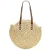 Damska słomkowa torba z zamkiem błyskawicznym - YYW damska okrągła słomkowa torba torebki duża letnia plaża torba na ramię tkana rączka, BEŻOWY