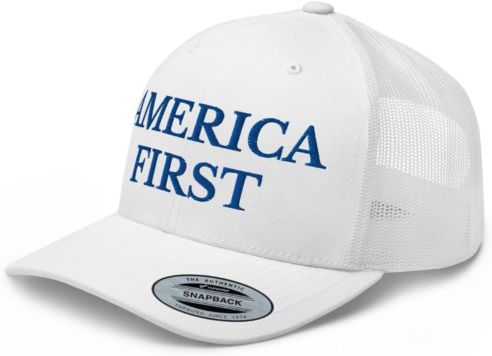 NX America First Embroidered Curved Bill Trucker Hat Mid Crown Adjustable Snapback Cap