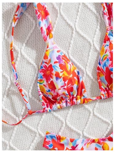 SOLY HUX Bathing Suit for Women Floral Print Triangle High Cut Swimsuit Two Piece Bikini Set3