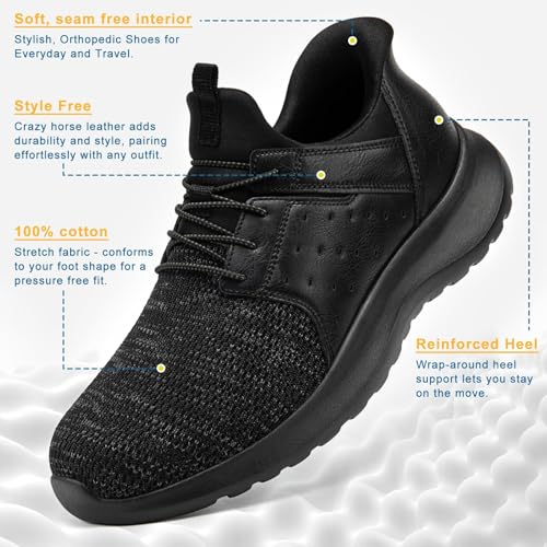 Image of Hands Free Slip On Shoes for Men Walking Casual Sneaker Arch Support Memory Foam Mesh Light Cushioning Fashion Breathable Stylish Black White Tan Grey