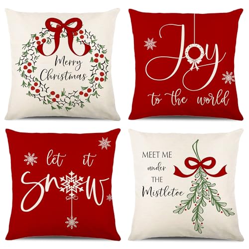 ONFAON Christmas Decorations - Christmas Pillow Covers 18x18 Set of 4, Holiday Christmas...