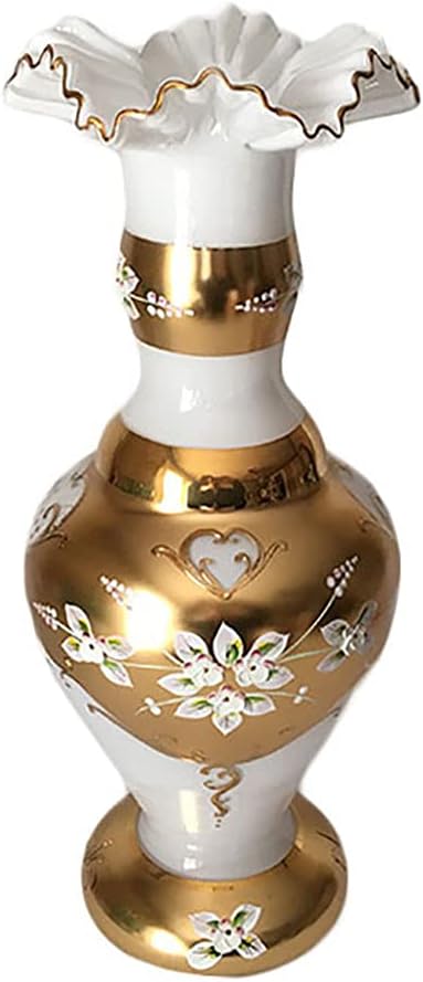 Bohemian Crystal SLAVIA Glassworks Hand Made High Enameled Painted Vase - 16 Inch - White Color - Czech Made