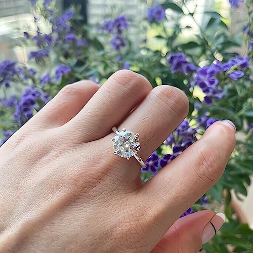 3 Carat Round Cut Moissanite Solitaire Engagement Ring for Women Solid 10K/14K/18K White/Yellow/Rose Gold Simulated Diamond Rings Classic 6-Prong Promise Wedding Rings, D Color, VVS1 Clarity3