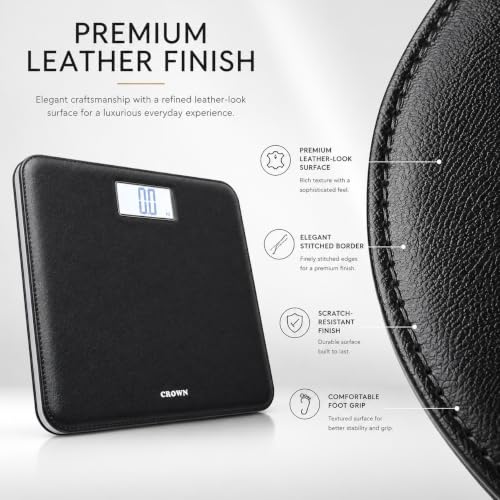 Image of CROWN ELITE Digital Weight Machine For Body Weight Weighing Machine Leather Look Fiber Body Digital Human Weighing Scale With Large Lcd Display (black),180 kg