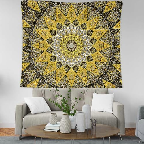 Tenture murale hippie paysage fleur jaune et noir avec impression 3D microfibres