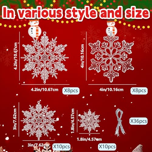 Weihnachtsbaumschmuck, Schneeflocken-Ornamente, 36 Stück, transparente Kunststoff-Schneeflocken zum Aufhängen… – Ansicht 4
