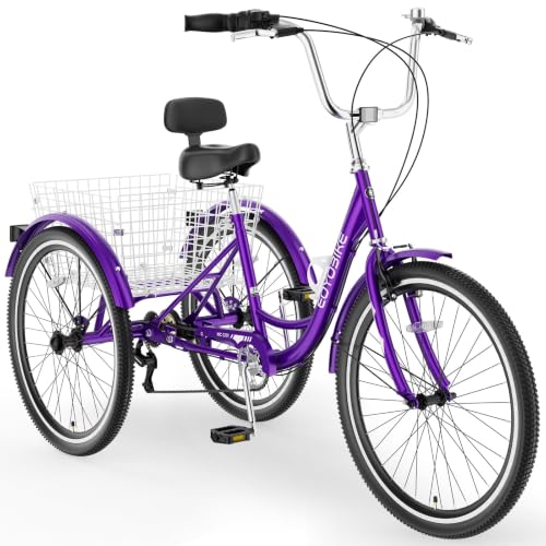 Image of Adult Tricycle, 7 Speed Adult Trike, 20 /24 /26 inch 3 Wheel Bike with Basket | Low Step-Through Frame, Wide Seat with Backrest, 350 lbs Capacity, Tricycle for Adults, Seniors, Women and Men
