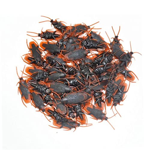 Baobiutin 50 Pièces Faux Cafards, Jouets farceurs en Plastique Qui Ont l'air Vrai, Insectes effrayants, Insectes réalistes, Cafards Fantaisie pour Halloween (50 Pièces) Décorations d'halloween Cover