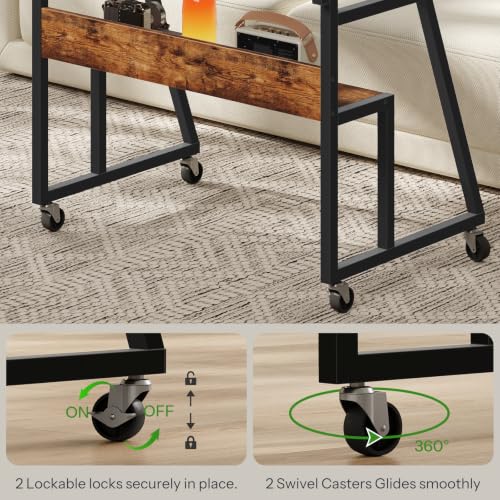 Image of CHOEZON Rolling Computer Desk with Charging Station, 31.5 Inch Mobile Desk with Adjustable Monitor Stand & Storage Shelf, Laptop Table for Home Office, Small Space, Rustic Brown and Black TDN03UBF