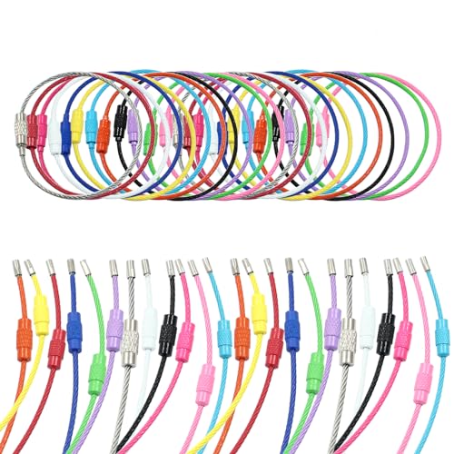 24 Pcs Durable Stainless Steel Cable Wire Key Chain - 1.5mm Thickness Key Rings for Travel, Luggage Tags, Outdoor Activities - 6 Inch Length for Easy Hanging and Security（Mix Color）