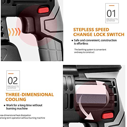 QPWZ Akku-Bohrhammer-Kit, Bohrhammer 18 V, 0-980 U/min, Variabler Geschwindigkeitshammer, 4-in-1-Akku-Bohrmaschine, mit… – Bild 7