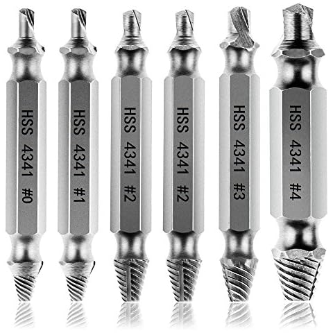 Screw Extractor, [6 Pieces] Diyife Stripped Screw Remover, Damaged Screw Remover and Extractor Set, Speed Out Drill Bits Guide Set for Broken or Damaged Screw Made from H.S.S. 4341# Hardness 62-63hrc Cover