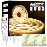 MIWISE COB LED Strip,2700K Warm White 20ft/6.1m,Dimmable Super Bright 24V LED Strip Light,CRI 90+ Flexible Tape Light with RF Remote Timer Function,for Shelf/Cabinet/Bedroom/TV DIY Lighting Project
