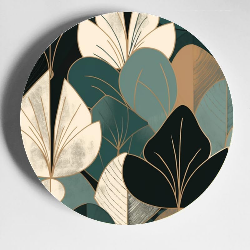 DNOVING Eucalyptus Leaves Ceramic 10-inch Round Plate Suitable for Wall or Tabletop Decor DP-082363066