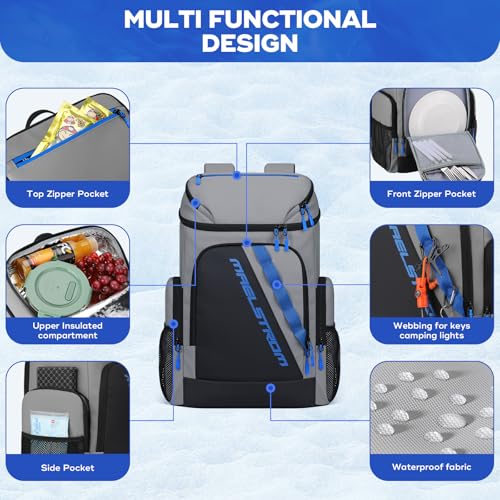 Image of Maelstrom Insulated Cooler Backpack, 36 Can Soft Cooler Ice Chest Bag | Double Compartment, 16H Cold, Leakproof, Bottle Opener, Waterproof, Lightweight, for Beach, Travel, Camping, Picnics, Hiking