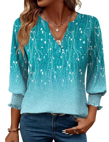 Rapbin Damen Bluse 3/4 arm Langerm V-Ausschnitt Tunika Sommer Tops Locker Shirt Elegant Lässig Oberteil Blusen 2026