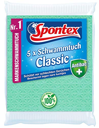 Spontex Sponsdoek Classic Antibac, met antibacteriële bescherming voor hygiënische reiniging, 100% biologisch…