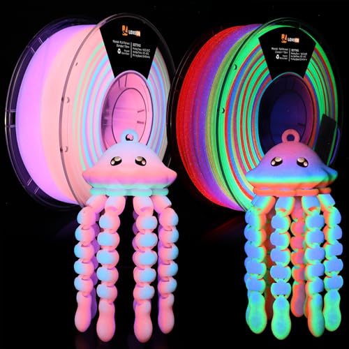 Image of LOVOON Glow in The Dark Filament Multicolor,3D Printer Filament Bundle, PLA Filament 1.75mm, Dimensional Accuracy + /- 0.02 mm,for Halloween and Christmas Decorations, Glow Rainbow, 1KG X 2 Spools