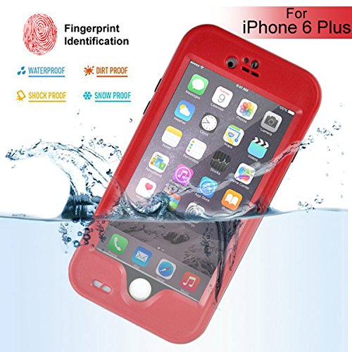 Redpepper l'eau/aux chocs/à la fonction imperméable doigt ID Touch Back Cover Case avec support de couverture pour iPhone 6 Plus-Rouge