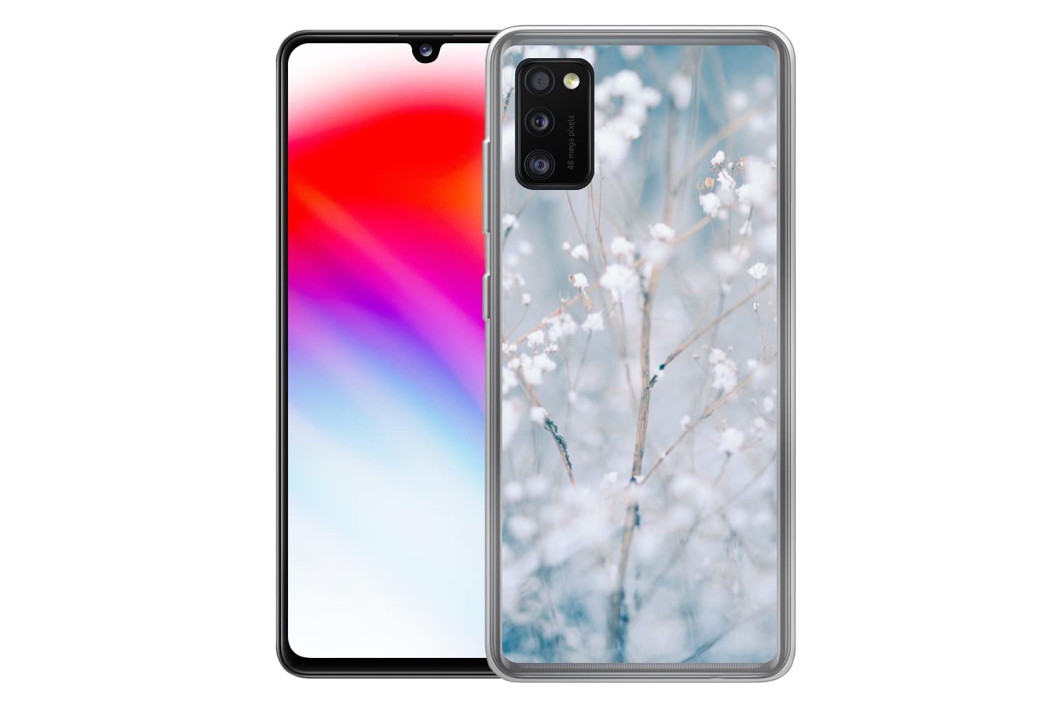 MuchoWow Funda para Samsung Galaxy A41 - Ramas - Nieve - Invierno - Naturaleza - Botánica - Funda de Silicona/Funda Blanda para teléfono móvil