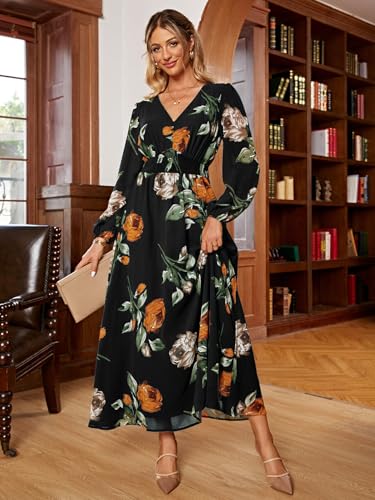 Image of Simplee Women's Boho Floral Maxi Dress Flowy Casual V Neck Short Sleeve Wedding Guest Holiday Beach Long Dress