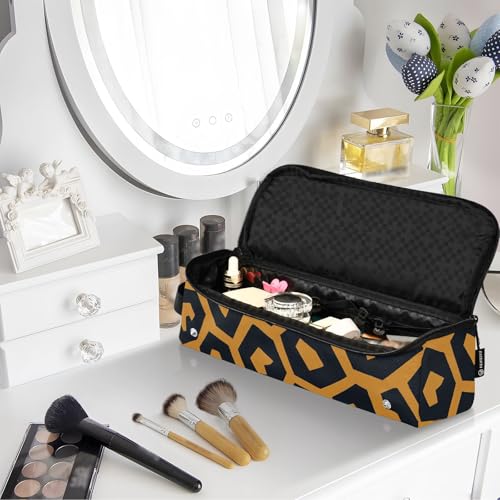 Bolsa de viaje para herramientas de cabello resistente al calor, impermeable, portátil, con tapete aislante para planchas, rizadores y secadores. Diseño geométrico con estampado de leopardo. miniatura 7