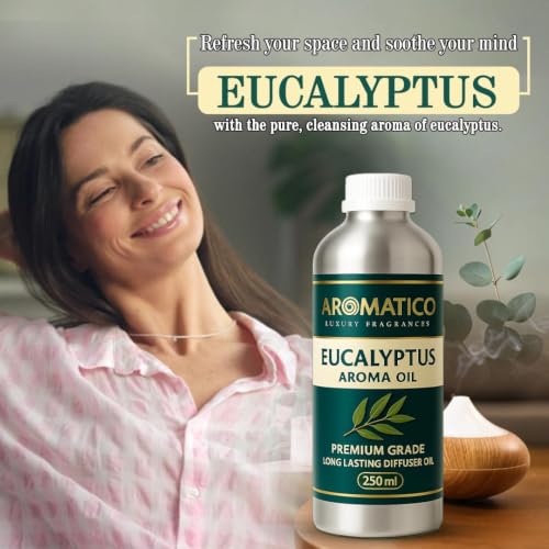 Image of AROMATICO Eucalyptus Diffuser Oil with Strong, Long-Lasting Aroma. Premium Aroma Oil for Homes, Offices & Showrooms. Aromatherapy, Diffusers, Air Purifiers, Vaporizers - 250ML