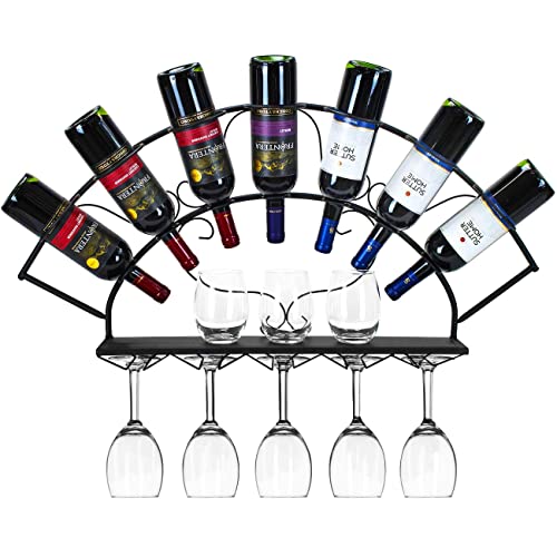 Sorbus Wine Bottle Stemware Glass Rack Wall Mounted – Bordeaux Chateau Style – Holds 7 Bottles of Your Favorite Wine – Elegant Storage for Kitchen, Dining Room, Bar, or Wine Cellar (Black)