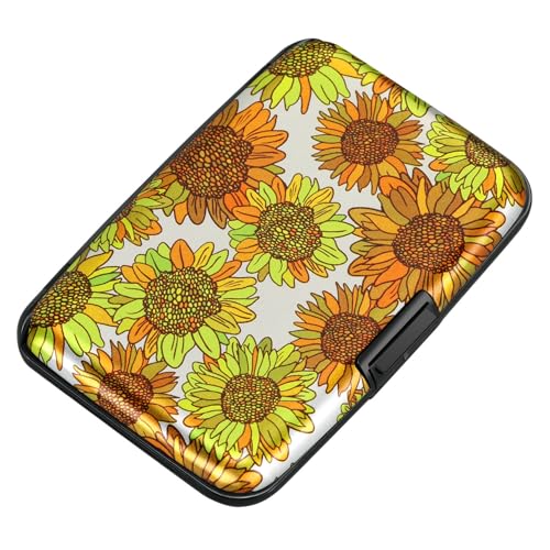 Image of ELFISH Mini RFID Aluminum Wallet Credit Cards Holder Business Card Case Metal ID Case for Men Women(Sunflowers)