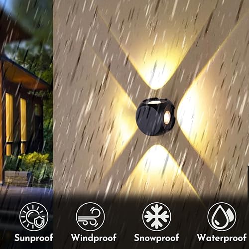 Image of FERA Waterproof Aluminium Up Down Led Wall Lamp, 4 Way, 4 Ray, Multy Colour, Indoor /Outdoor Decorative Wall Sconce Light (4 Way Warm White)