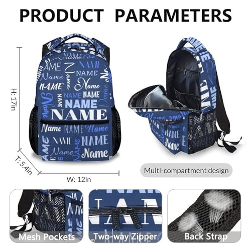Custom Backpack with Lunch Box Pencil Case with Name, Personalized Kids School Backpack for Boys Girls, Dark Blue 17 Inch Customized Large Capacity Bookbag for Students Children4