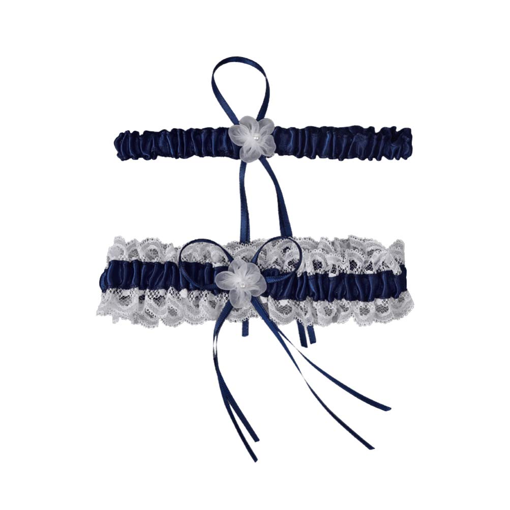 Cintura da Donna 1 Paio di Reggicalze da Sposa Cinture in Pizzo Anello per Coscia Floreale Fascia per la Gamba per la Festa di Nozze (Color : White) (Navy White)