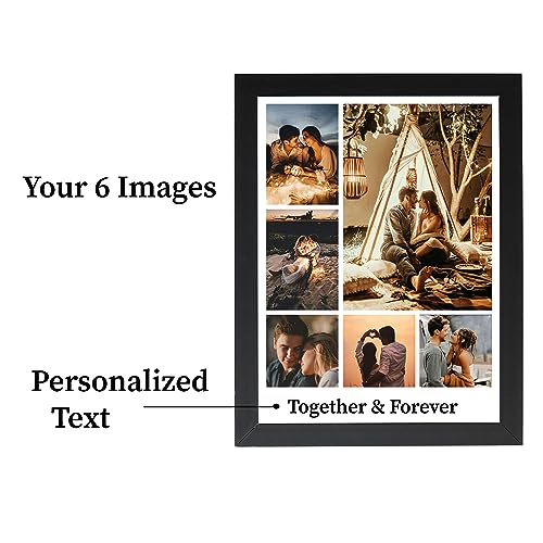 Image of Wood Big Size Rectangular Photo Frame 8X12 Inches With Photo Upload-Customized&Personalized Collage Wall Image Frame With Your Quotes Text For Anniversary,Birthday-6 Images,Black