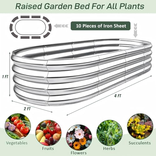 JACNOVA Garden Raised Garden Bed Kits, 4×2×1 FT Galvanized Raised Garden Bed for Vegetables Flowers Ground Planter Box-Modern, Metal Planter Box for Vegetables, Flowers, Herbs, Classic Silver by JACNOVA - Used condition - Image 2