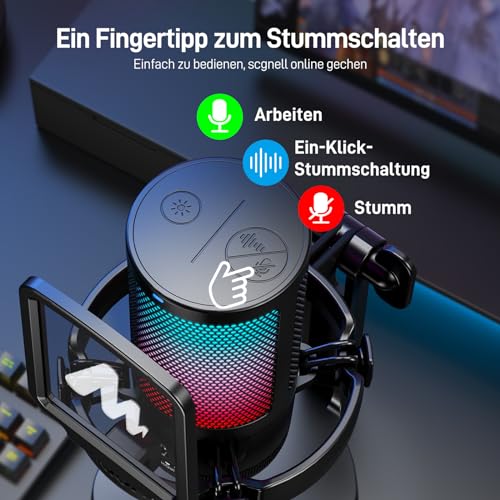 MAONO USB Gaming Mikrofon, Noise Cancellation Kondensator Microphone mit Mute, Gain, Monitoring, Pop-Filter für Streaming, Podcast, Twitch… – Ansicht 3