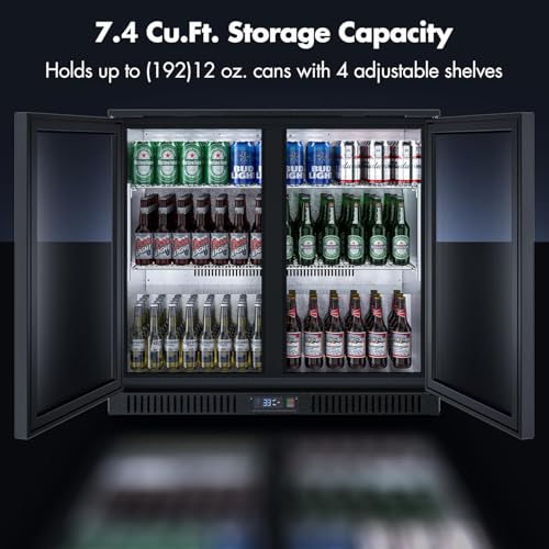 Image of Coolski Back Bar Cooler Commercial Undercounter Refrigerator with 2 Glass Door, Bar Beverage Refrigerator for Beer Soda Wine 7.0 Cu.Ft. Capacity LED Lighting ETL NSF Approved, Black