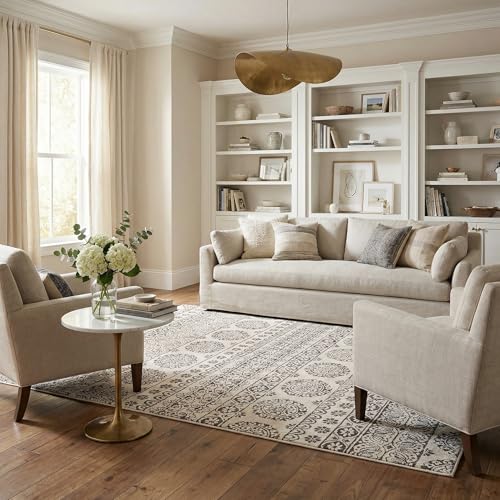 Tapete redondo beige floral Boho 200x200 cm miniatura 7