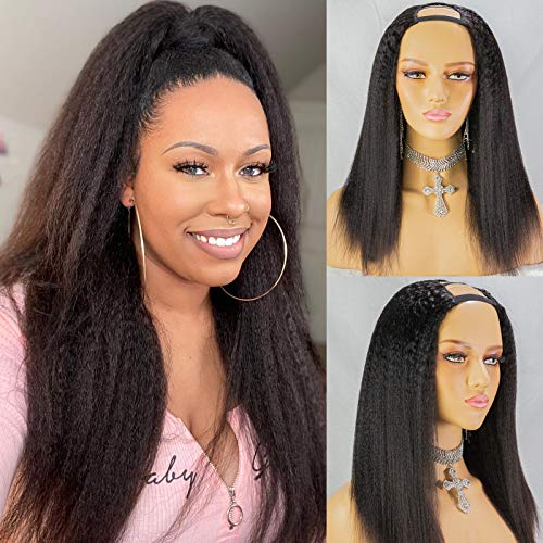Kinky Straight U Part Wigs, 2x4 U Shape Clip in Machine Made Half Wig Italian Yaki Brazilian Virgin Human Hair Wigs for Black Women 16inches