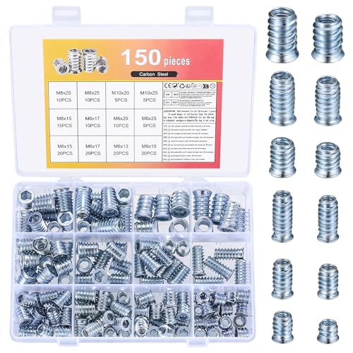 Juego de 150 tuercas roscadas para madera, M6, M8, M10, manguito roscado, tuercas hexagonales para muebles de madera