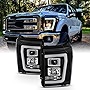 AKKON - 2011-2016 Ford F250 F350 F450 F550 LED Tube Projector Headlights Driver+Passenger, Low Beam: H7 Included, High Beam: H1 Included, Car Vehicle Light Assembly, Black Housing w/Halogen Low Beam