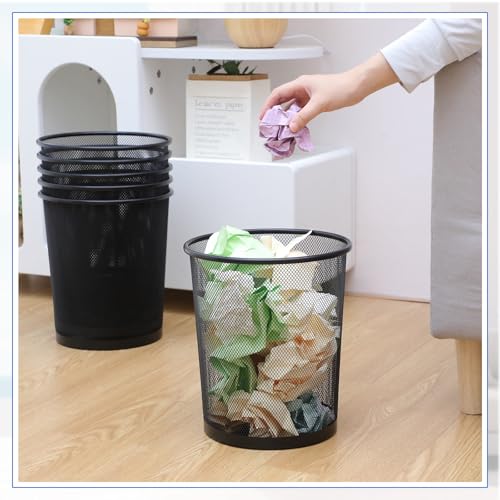 Image of Hushee 12 Pcs Metal Mesh Trash Can Wire Waste Paper Basket Trash Bin Garbage Can for Office Under Desk, Kitchen, Bedroom, Den, Dorm Room, Toilet(Black,12 Pcs)