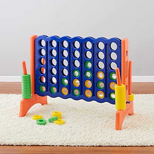 Image of Amazon Basics Junior 4-to-Score Giant Premium Plastic Party Game for Kids & Adults, Indoor & Outdoor, BPA-Free with Carrying Bag, Blue, Yellow, Red, Green, Large
