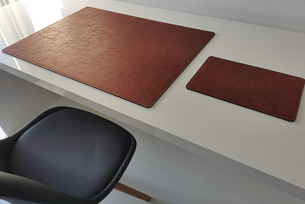Schreibtischunterlage mit Mauspad in Lora Leder 70 x 50 cognac braun