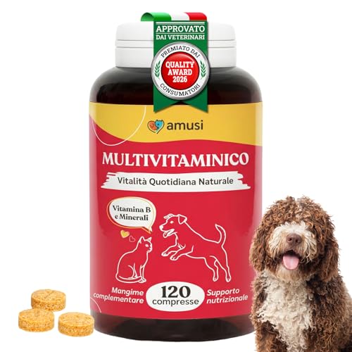 amusi Integratori per Cani e Gatti Multivitaminico in Compresse - Mangime Complementare con Vitamine e Minerali, Taurina e Lievito di Birra - 120 Compresse - Made in Italy