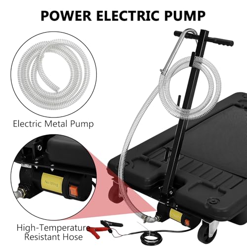 Image of GarveeTech 18 Gallon Oil Drain Pan, Low Profile Oil Drain Pan with 12V Electric Pump, Oil Change Pan with T Foldable Hand and Wheels, 8 ft Hose Oil Drain Cart for Car, SUV, Trucks