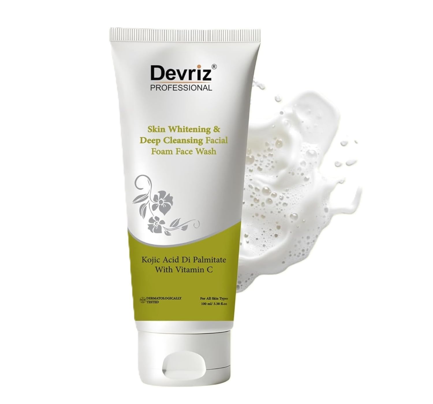 Devriz Professional Foaming Face Wash with Kojic Acid & Vitamin C for Glowing, Brighter Skin | Helps Reduce Dark Spots, Pigmentation & Fine Lines | Gentle Cleanser for All Skin Types | 100ml