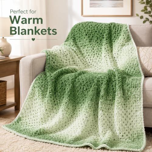 Image of Katech Ombre Cnenille Yarn for Crocheting-2 Pcs of 285g /10oz-6 Super Bulky | Fluffy Velvet Blanket Yarn for Knitting, Soft Fuzzy Phasing Cake Yarns for Baby Blankets, Throw Pillow, Plushies, Hat(Forest)